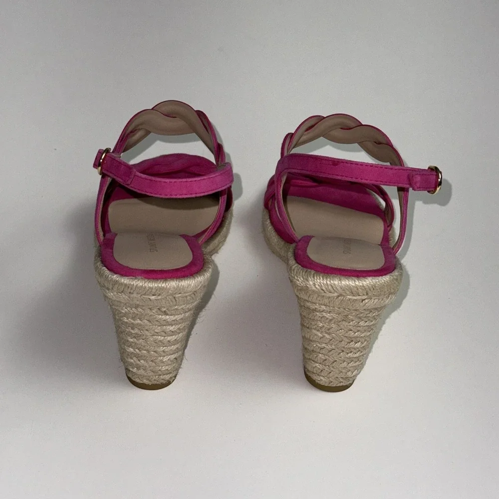 Stuart Weitzman Espadrille wedge suede sandals Twist Buckle Pink Women's 6.5
